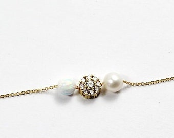 Cadeau Three Soul Sister, 3 bijoux Besties. Collier opale, perles et diamants... Cadeaux de demoiselles d'honneur, cadeau pour femme, soeur, bijoux de mariage,