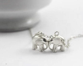 Lucky Couple necklace, 2 elephants necklace. Elephant Jewelry. engagement gift, for girlfriend, anniversary gift for women, birthday Gift