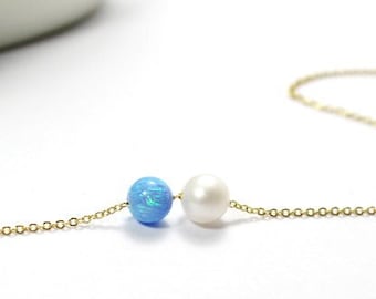 Two Soul SIsters Necklace ,Opal Pearl Jewelry .Opal Pearl Statement Necklace.Couple Gift. Empath gift, Gift for Best friend Graduation Gift