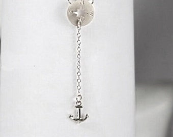 Boussole avec collier ancre, lariat ancre. Cadeau collier de remise des diplômes. Collier Wanderlust, collier aventure, cadeaux pour mentor pour enseignant