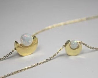 Mother Child  Necklace Set , Moon Sun Jewelry. Opal Sun Ball .Opal lunar necklace.Celestial opal jewelry.matching opal moon . family bond