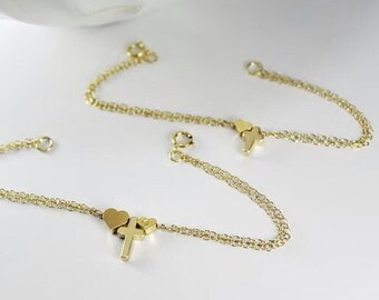 Cross Heart  Bracelet Set ,Cross heart jewelry .  friendship bracelet set .Religious Jewelry.Christian bracelet set. Gift for GodMom. Faith