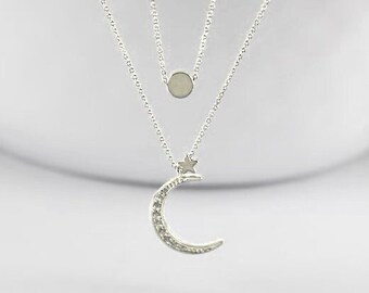Layered Halskette .Sun Moon Star Halskette .Celestial Schmuck. Mehrschichtige Halskette. Kosmischer Schmuck. Mehrreihige himmlische Kette