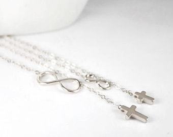 Collana con croce infinita, regalo per il battesimo. Gioielli cristiani, Collana croce Y, Collana fede, Croce e infinito Lariat, Collana religiosa