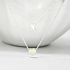 Collar de corazón personalizado Conjunto de collar inicial Collar de corazón monograma Collar de corazón de doble cadena Joyería inicial personalizada Collar de corazón