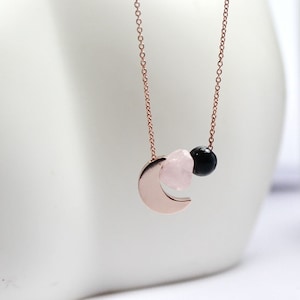 Empath protection jewelry.Raw Rose quartz necklace.rose gold moon Jewelry.Black Tourmaline .rose quartz Spiritual Healing Stone healing gift