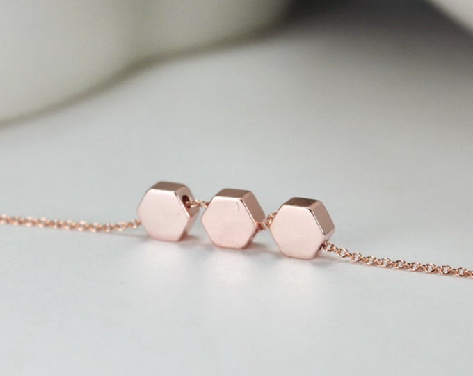 Rose Gold Hexagon Necklace.3 Best Friend Necklacegift for Etsy