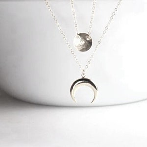 Full moon necklace,layered moon Jewelry .Layering Lunar Jewelry. Crescent moon necklace Celestial necklace, Moon phase necklace Set of Two