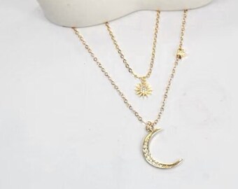 Sonne Mond Stern Diamant Mond Schmuck Sonne Mond Stern Schmuck, 2 Schicht 2 Strang. Himmlischen Schmuck.Bester Freund Geschenk. Geschenk für Mama zum Geburtstag