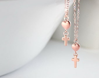 Heart cross necklace, Cross with heart pendant, Cross heart charm, Christian heart cross, Faithful heart necklace, Heart and cross jewelry,