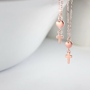Heart cross necklace, Cross with heart pendant, Cross heart charm, Christian heart cross, Faithful heart necklace, Heart and cross jewelry,
