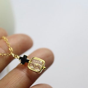 Elegant Cross necklace,minimalist jewelry, Rectangle birthstone .Enamel Cross Charm.Religious Necklace Baptism Gift Custom birthday gift .