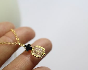 Elegant Cross necklace,minimalist jewelry, Rectangle birthstone .Enamel Cross Charm.Religious Necklace Baptism Gift Custom birthday gift .