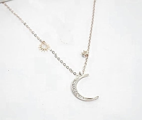 Celestial Necklace .sun and Moon Jewelry. Star Pendant .cosmic 