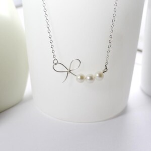 Regalo de joyería para dama de honor: collar de pajarita, regalo de cinta, pulsera de nudo. Pulsera de nudo de eternidad con perlas de agua dulce. Regalo de boda. imagen 4