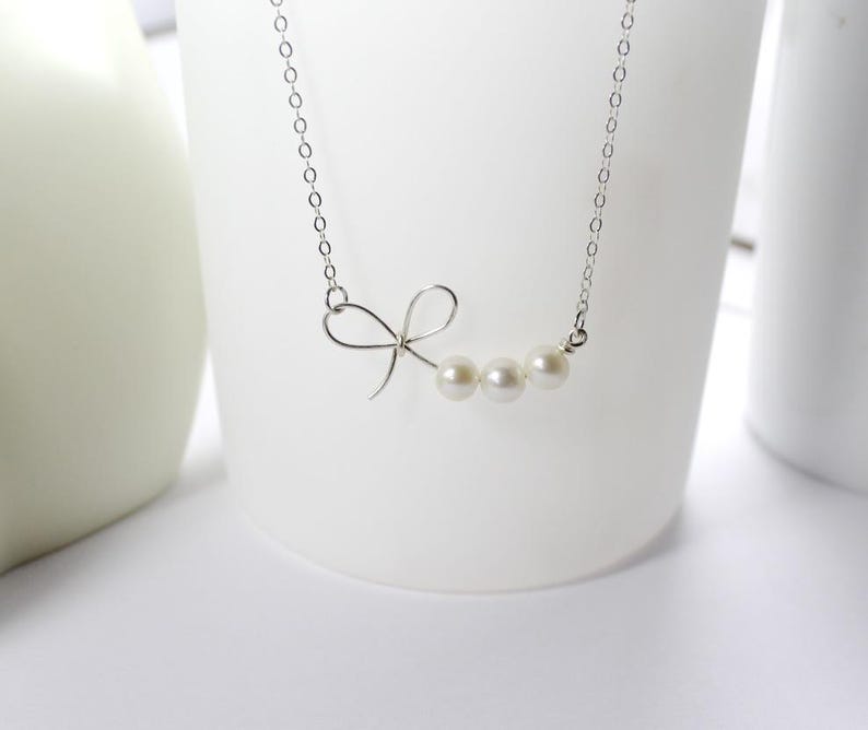 Regalo de joyería para dama de honor: collar de pajarita, regalo de cinta, pulsera de nudo. Pulsera de nudo de eternidad con perlas de agua dulce. Regalo de boda. imagen 4