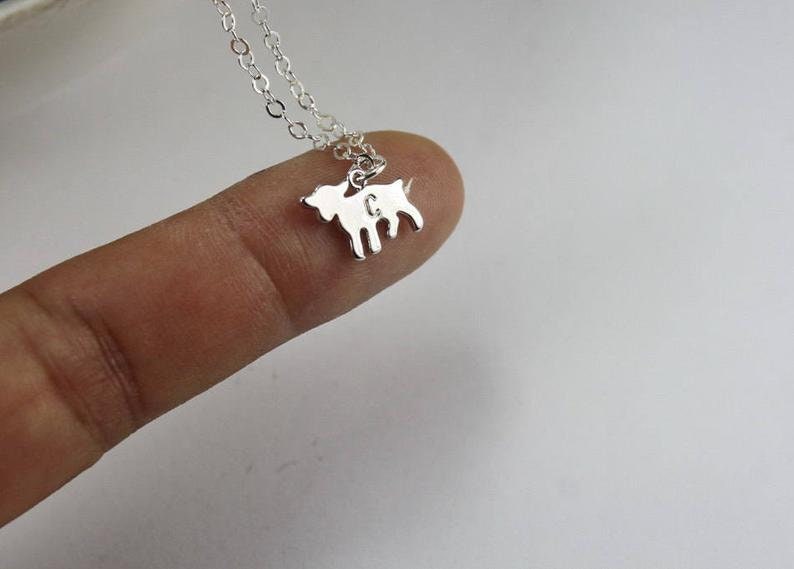 Initial goat necklace, Personalized Pet Goat Jewelry .Farm animal necklace Capra necklace .Horned animal pendant. Silver or gold goat charm image 2