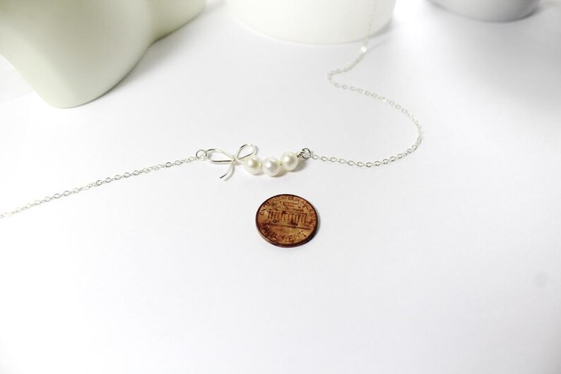 Regalo de joyería para dama de honor: collar de pajarita, regalo de cinta, pulsera de nudo. Pulsera de nudo de eternidad con perlas de agua dulce. Regalo de boda. imagen 2