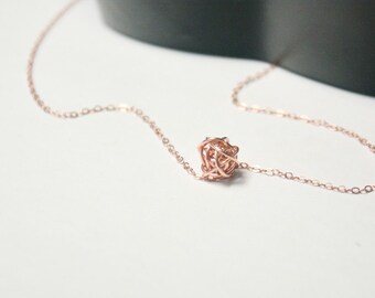 Love knot necklace, knot necklace,rose gold filled wire knot,couple necklace,anniversary gift, bridesmaid jewelry, wedding knot ball pendant