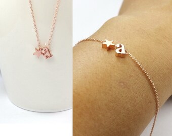 Collana iniziale minuscola, Stella d'oro rosa, Lettera dell'alfabeto, Collana personalizzata, Regalo per una nuova bambina, Collana piccola stella, Regalo per bambini, Nipote, nipote