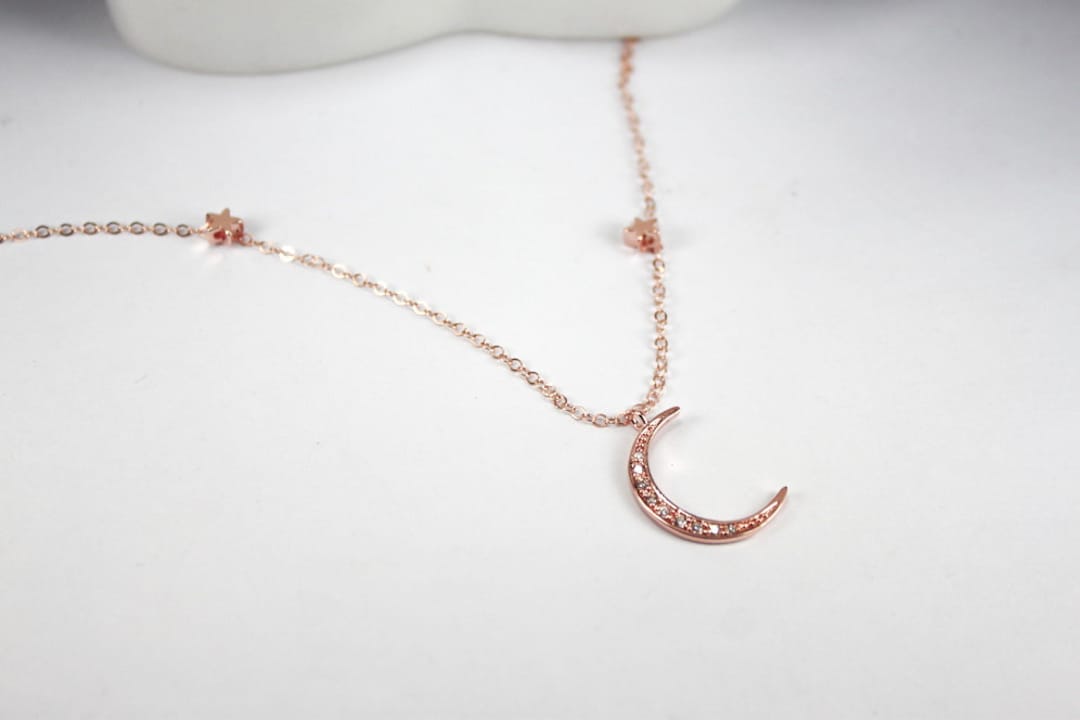 CZ Moon Stars Necklace3 Stars Jewelry.rose Gold Two Star - Etsy