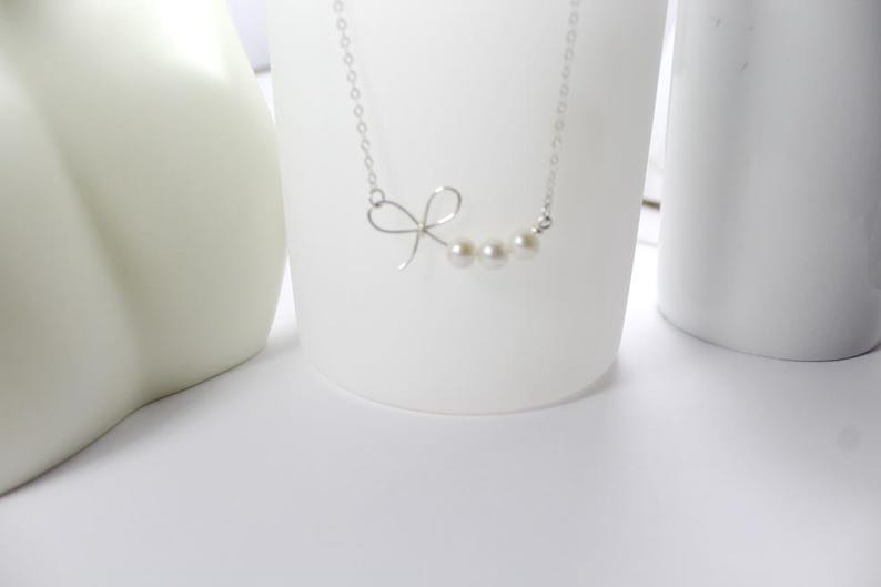 Regalo de joyería para dama de honor: collar de pajarita, regalo de cinta, pulsera de nudo. Pulsera de nudo de eternidad con perlas de agua dulce. Regalo de boda. imagen 5