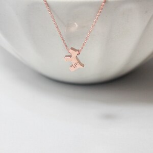 May include: A rose gold necklace with a small, abstract pendant. The pendant is shaped like a stylized letter 'S'.