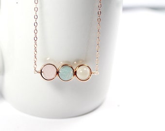 Fertility Aide.Moonstone, ROSE QUARTZ And Aquamarine necklace for calmness. fertility gemstones. healing jewelry.fertility gift.mother to be