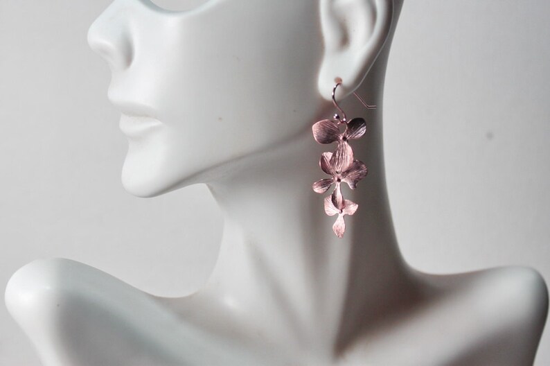 Rose Gold Orchid Flower Earringsdangle Earrings birthday - Etsy