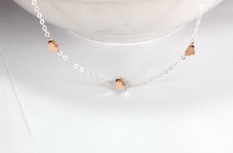 Simple Mini hearts choker jewelry.Tiny heart Station Necklace rose gold heart Jewelry Delicate Dainty Necklace Station Hearts necklace