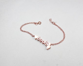 Bracelet avec nom, bracelet avec nom de chat. Bijoux pour animal de compagnie, animal de compagnie personnalisé, double chaîne, bracelet en or rose, bracelet de chat, perte de chat, mémorial pour animal de compagnie