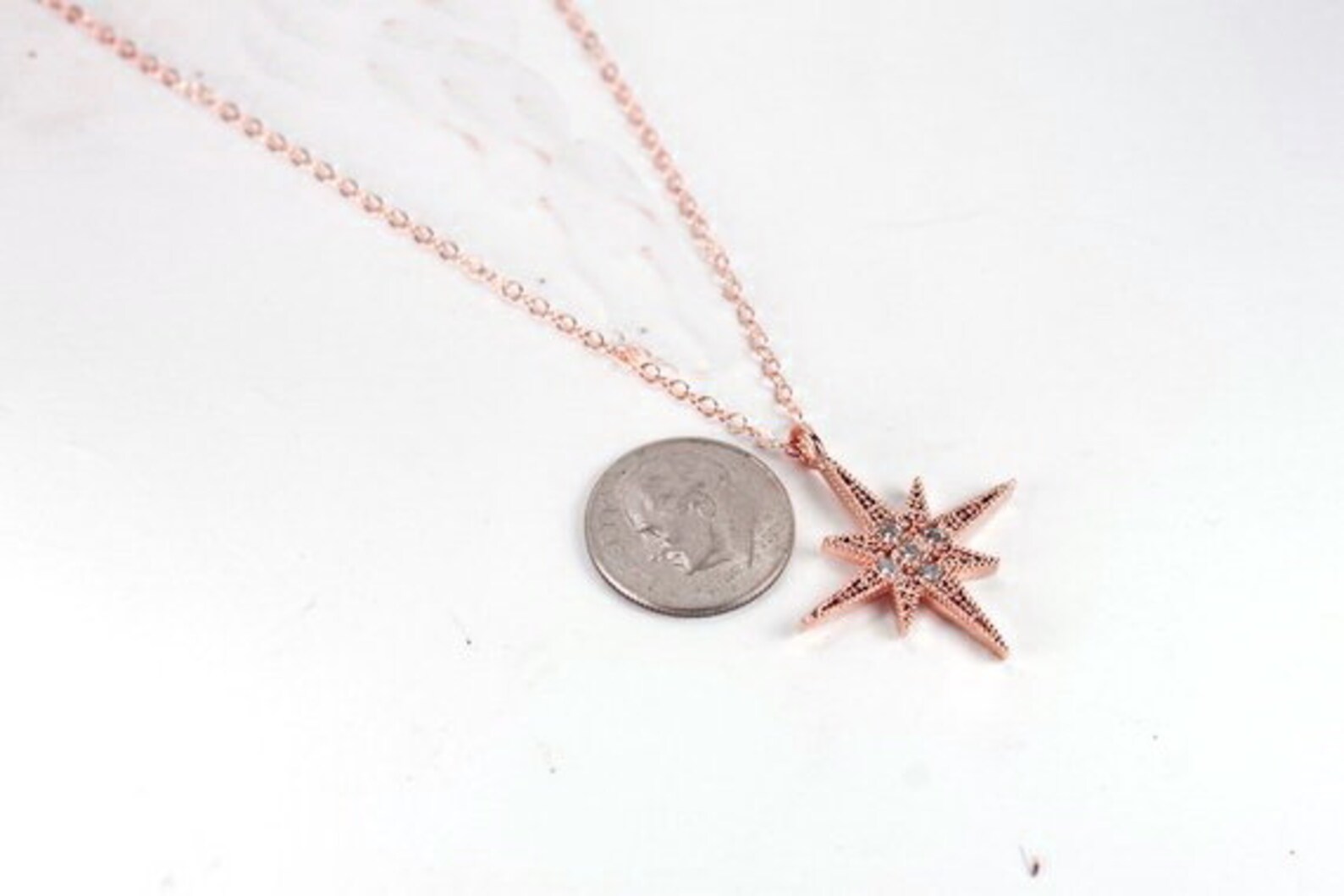 North Star Jewelryrose Gold Cz Star Jewelry Pave Star North Etsy