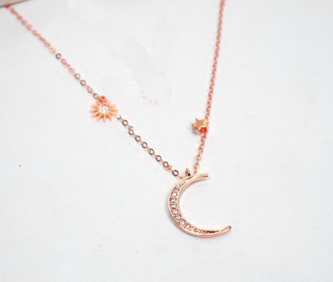 Rose Gold Sun Moon Star Necklace Pink Sun Moon Star - Etsy