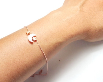 MOND-STERN-Armband. Goldmond-Stern-Schmuck. Fügen Sie 1, 2, 3, 4 Sterne hinzu. Silberner Mondsterne-Anhänger. Wunscharmband, minimalistischer Schmuck, Mondarmband