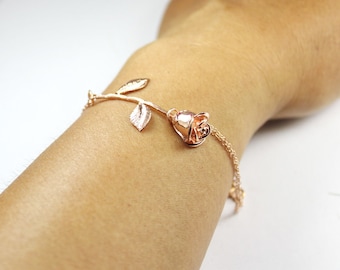 Bracciale rosa, gioielli floreali, braccialetto romantico, bracciale floreale, braccialetto a tema rosa, braccialetto da damigella d'onore, gioielli floreali.regalo botanico