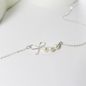 Regalo de joyería para dama de honor: collar de pajarita, regalo de cinta, pulsera de nudo. Pulsera de nudo de eternidad con perlas de agua dulce. Regalo de boda. imagen 3