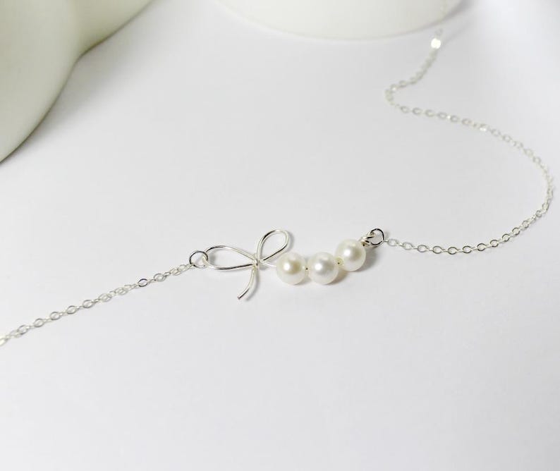 Regalo de joyería para dama de honor: collar de pajarita, regalo de cinta, pulsera de nudo. Pulsera de nudo de eternidad con perlas de agua dulce. Regalo de boda. imagen 3