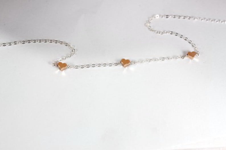 Simple Mini hearts choker jewelry.Tiny heart Station Necklace rose gold heart Jewelry Delicate Dainty Necklace Station Hearts necklace