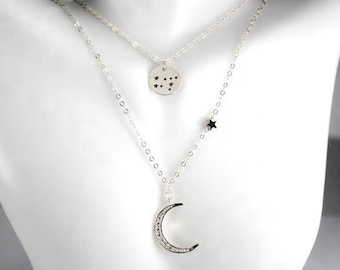 Collier zodiaque, collier constellation 2 rangs, bijoux superposés signe astrologique. Bijoux d'astrologie. Collier mystique, bijoux cosmiques. Charme symbolique