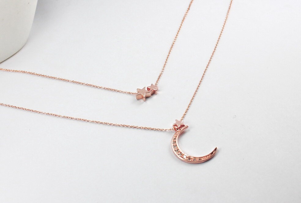 Layering Necklacesnew Mom Necklace Rose Gold Moon Star - Etsy