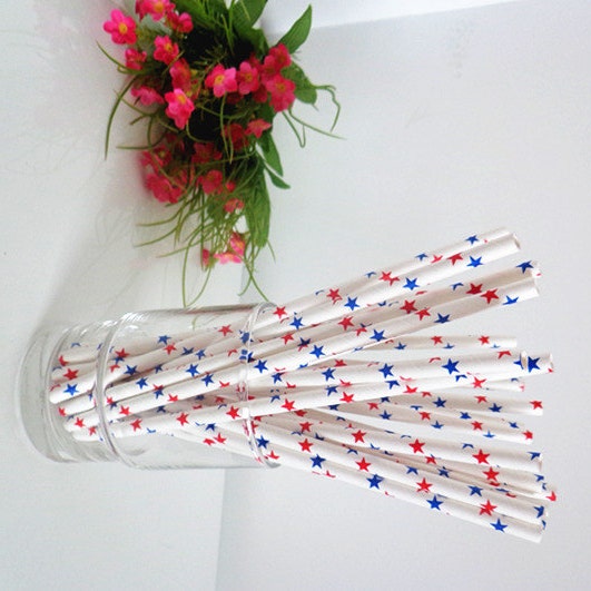 Paper Straws50 Red Blue Star Paper Drinking Straws Cake Pop Etsy