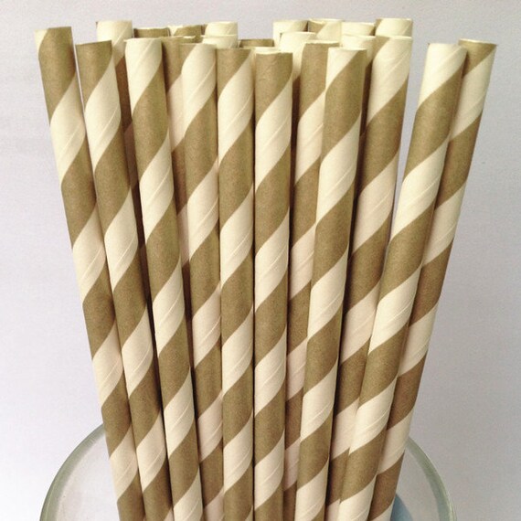 Paper Straws 50 Golden Stripes Paper Drinking Straws Vintage Etsy