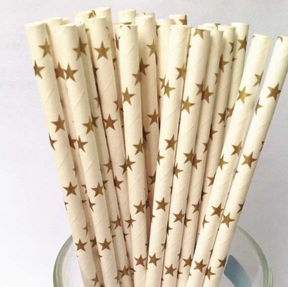 Paper Straws 50 Golden Star Paper Drinking Straws Vintage Paper