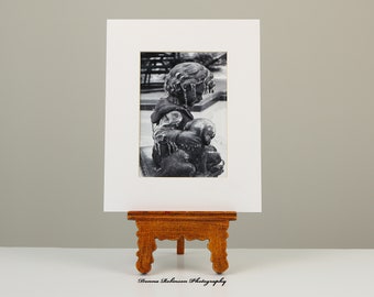 Boy and His Dog Statue, 5” x 7”, Black and White Photography Wall Art and Home Décor