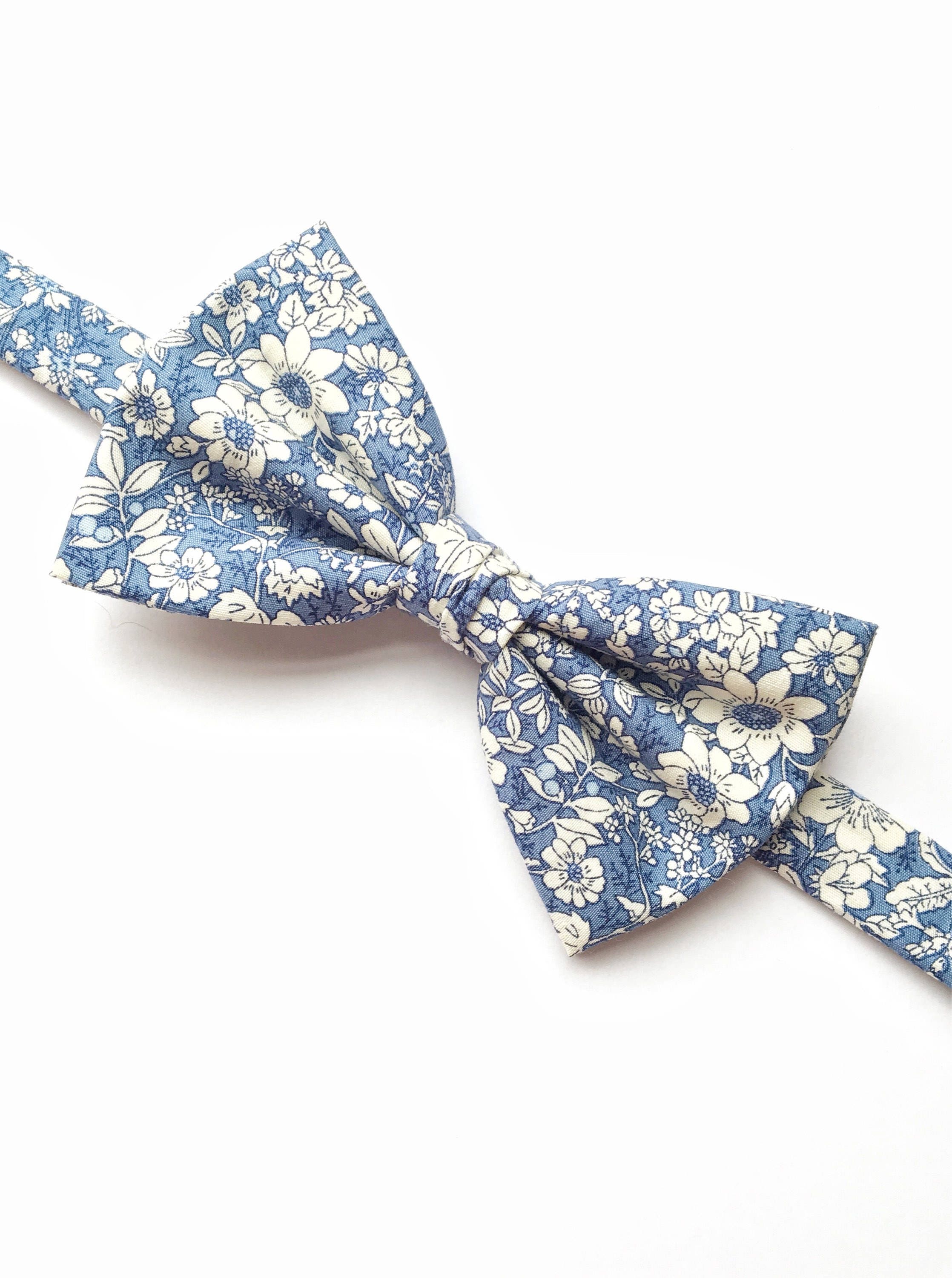 blue and white floral bow tie