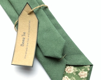 Mens green tie, mens hunter green linen tie, green wedding tie, ties for weddings, gifts for him