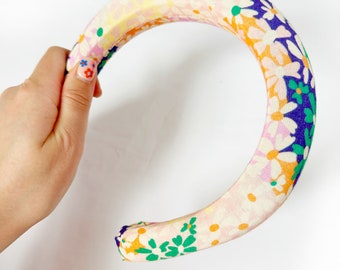 Padded headband made using mixed floral print fabric