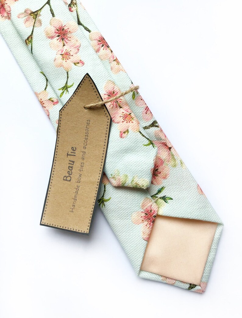 Mens Floral Tie Handmade Using Duck Egg Blue Linen With Pink Etsy