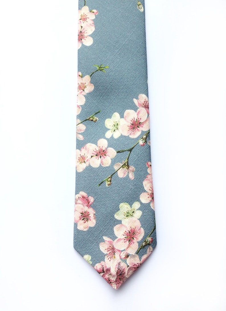 Mens Floral Tie Cherry Blossom Print Tie Pink and Grey Tie Etsy UK