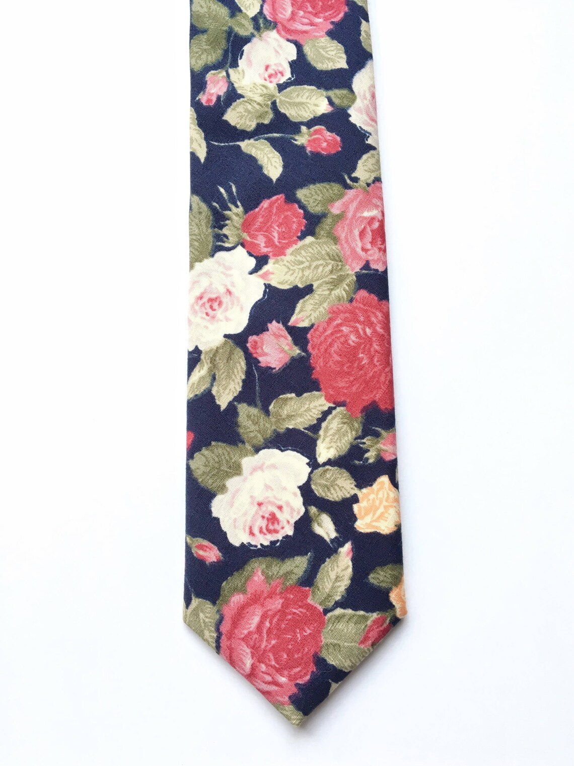 Mens floral tie navy blue skinny tie men's skinny tie | Etsy